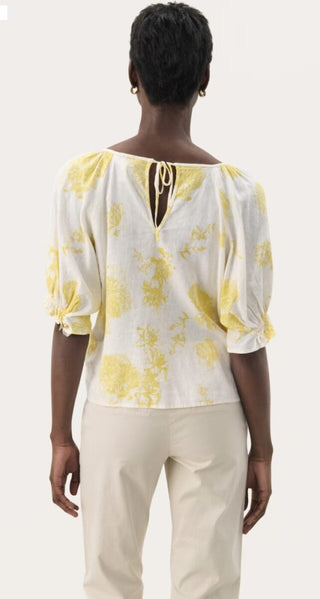 Rosalyn Blouse by Part Two - Navy Blue, Yellow