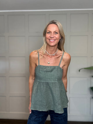 Gail Linen Camisole with Shoestring Straps - 6 Colours