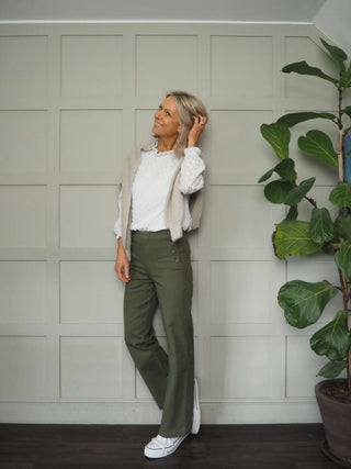 Impa Trousers with Side Button Fastening &amp; No Pockets- Khaki, Ivory, Navy Blue