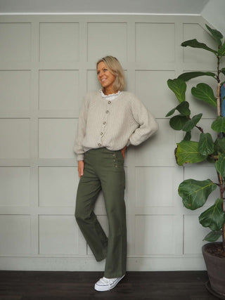 Impa Trousers with Side Button Fastening &amp; No Pockets- Khaki, Ivory, Navy Blue