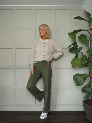 Impa Trousers with Side Button Fastening &amp; No Pockets- Khaki, Ivory, Navy Blue
