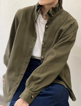 Gunthorpe Heavy Cotton Shirt Shacket with Pleated Collar - Chocolate, Ecru, Khaki, Navy,