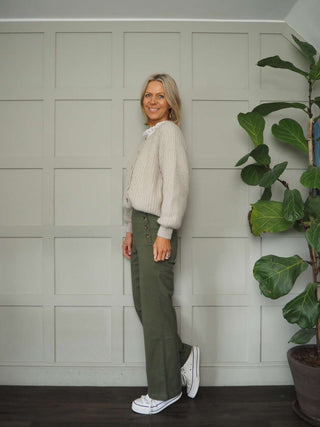 Impa Trousers with Side Button Fastening &amp; No Pockets- Khaki, Ivory, Navy Blue