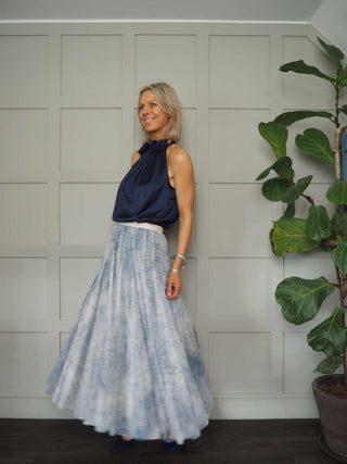 Romaine Satin Ribbon Tie Top - Black, Navy Blue, Pale Pink