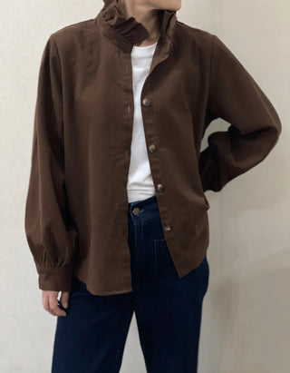 Gunthorpe Heavy Cotton Shirt Shacket with Pleated Collar - Chocolate, Ecru, Khaki, Navy,