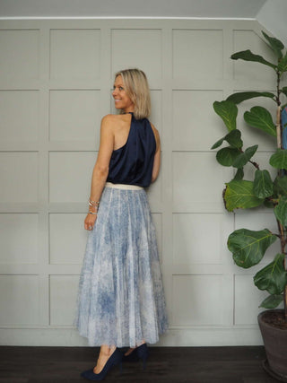 Romaine Satin Ribbon Tie Top - Black, Navy Blue, Pale Pink