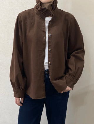 Gunthorpe Heavy Cotton Shirt Shacket with Pleated Collar - Chocolate, Ecru, Khaki, Navy,