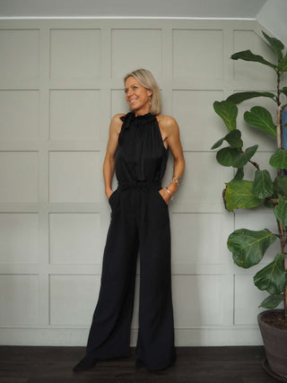 Romaine Satin Ribbon Tie Top - Black, Navy Blue, Pale Pink