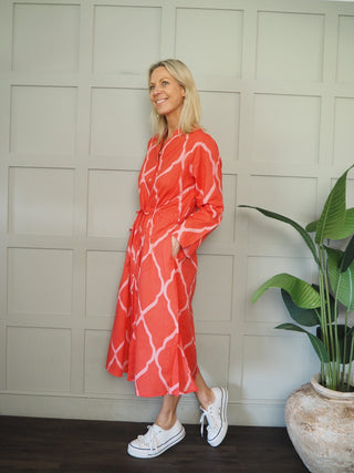 Clarette Shirt Dress - Coral/Pink