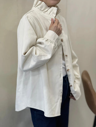 Gunthorpe Heavy Cotton Shirt Shacket with Pleated Collar - Chocolate, Ecru, Khaki, Navy,