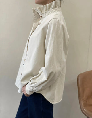 Gunthorpe Heavy Cotton Shirt Shacket with Pleated Collar - Chocolate, Ecru, Khaki, Navy,