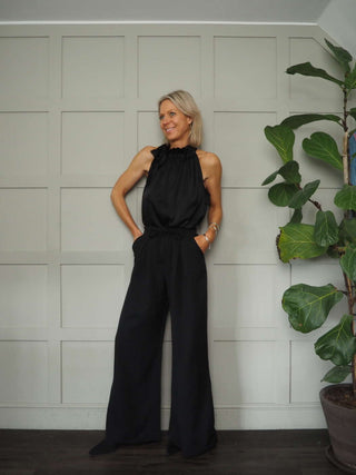 Romaine Satin Ribbon Tie Top - Black, Navy Blue, Pale Pink