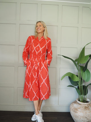 Clarette Shirt Dress - Coral/Pink