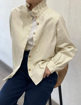 Gunthorpe Heavy Cotton Shirt Shacket with Pleated Collar - Chocolate, Ecru, Khaki, Navy,