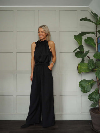 Romaine Satin Ribbon Tie Top - Black, Navy Blue, Pale Pink