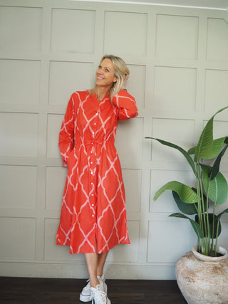 Clarette Shirt Dress - Coral/Pink