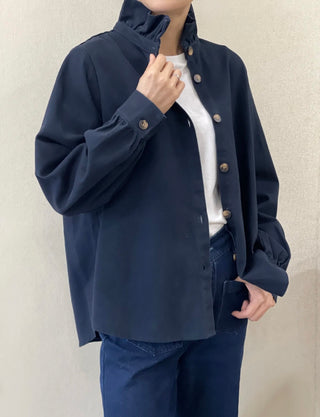 Gunthorpe Heavy Cotton Shirt Shacket with Pleated Collar - Chocolate, Ecru, Khaki, Navy,