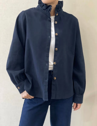 Gunthorpe Heavy Cotton Shirt Shacket with Pleated Collar - Chocolate, Ecru, Khaki, Navy,