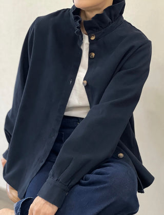 Gunthorpe Heavy Cotton Shirt Shacket with Pleated Collar - Chocolate, Ecru, Khaki, Navy,