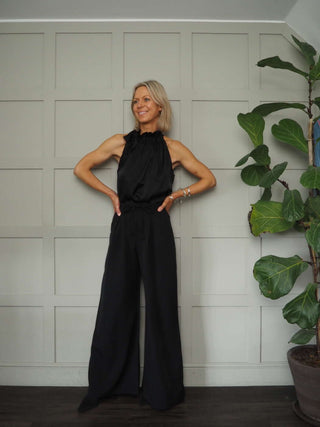 Romaine Satin Ribbon Tie Top - Black, Navy Blue, Pale Pink