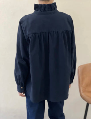 Gunthorpe Heavy Cotton Shirt Shacket with Pleated Collar - Chocolate, Ecru, Khaki, Navy,