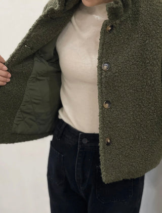 Grace Boucle Quilted Jacket with Pleated Collar - Chocolate, Ecru, Khaki