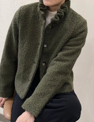 Grace Boucle Quilted Jacket with Pleated Collar - Chocolate, Ecru, Khaki