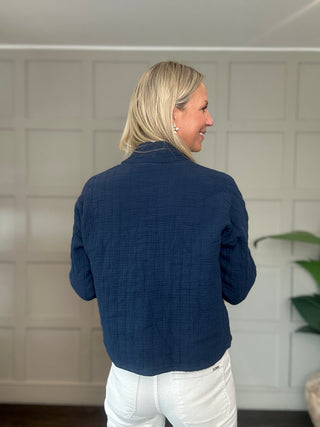 Daylar Cotton Jacket with Subtle Vertical Stitch, Side Pockets &amp; No Fastening - Bright Green, Khaki, Navy, Royal Blue, Stone