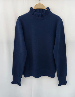 Froome Jumper with Ruffle Collar and Cuffs - Navy Blue