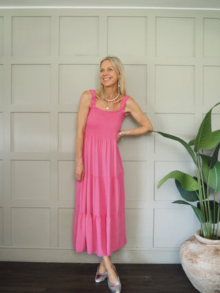 Hove Maxi Dress with Elasticated Shoulder Straps and Shirred Bodice - 10 Colours