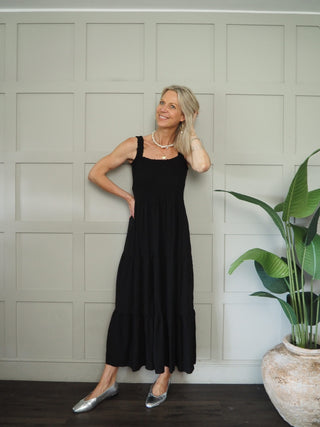 Hove Maxi Dress with Elasticated Shoulder Straps and Shirred Bodice - 10 Colours