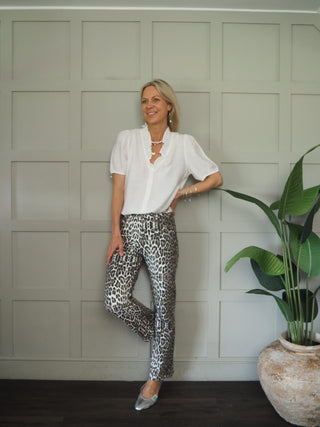 Elcot SHORT Sleeve Blouse with V Neckline and Frill Detail - Baby Blue, Black, Off White, Yellow