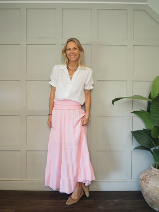 Lindy Tiered, Cotton Maxi Skirt with Wide Waistband, Best Seller - 11 Colours
