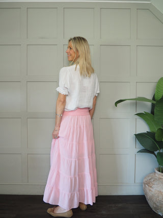 Lindy Tiered, Cotton Maxi Skirt with Wide Waistband, Best Seller - 11 Colours