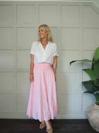 Lindy Tiered, Cotton Maxi Skirt with Wide Waistband, Best Seller - 11 Colours