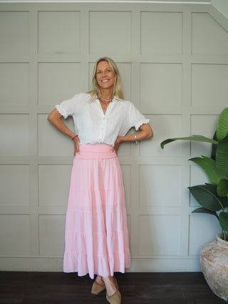 Lindy Tiered, Cotton Maxi Skirt with Wide Waistband, Best Seller - 11 Colours