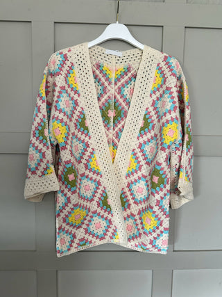 Barty Crochet Cardigan - Blue/Ecru/Green/Pink/Yellow