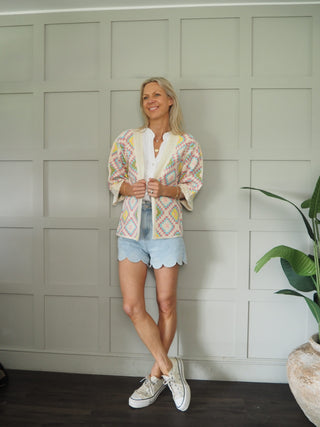 Barty Crochet Cardigan - Blue/Ecru/Green/Pink/Yellow