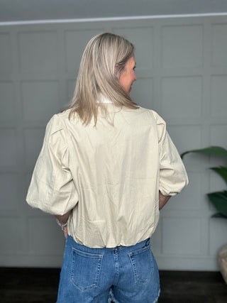 Rebecca Bomber Jacket with Cropped Bubble Sleeves - Fawn, Khaki