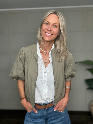 Rebecca Bomber Jacket with Cropped Bubble Sleeves - Fawn, Khaki