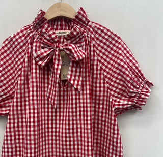 Katie Gingham Blouse with Bow - Navy Blue, Red