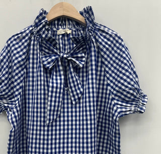 Katie Gingham Blouse with Bow - Navy Blue, Red