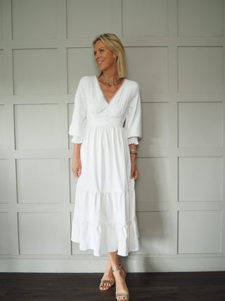 Holkham V-Neck Dress - Off White