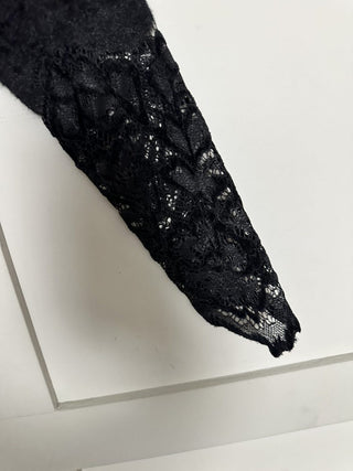 Eloisa Soft Jumper with Lace Cuffs and Collar - Black and Off White