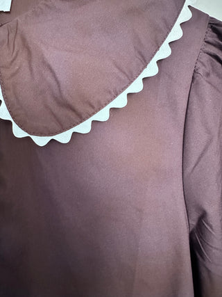 Evan Blouse with Peter Pan Collar with Rick Rack Detail - Chocolate