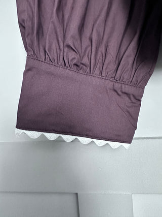 Evan Blouse with Peter Pan Collar with Rick Rack Detail - Chocolate