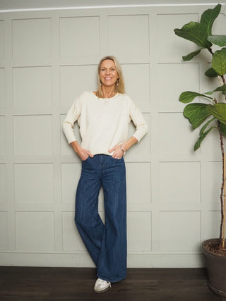 Mila Scoop Neck, Batwing Cropped Sleeve Jumper by Saint Tropez - Black, Blue, Buttermilk, Jojoba and Navy Blue