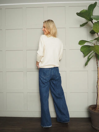 Mila Scoop Neck, Batwing Cropped Sleeve Jumper by Saint Tropez - Black, Blue, Buttermilk, Jojoba and Navy Blue