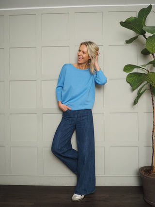 Mila Scoop Neck, Batwing Cropped Sleeve Jumper by Saint Tropez - Black, Blue, Buttermilk, Jojoba and Navy Blue