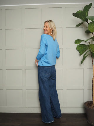 Mila Scoop Neck, Batwing Cropped Sleeve Jumper by Saint Tropez - Black, Blue, Buttermilk, Jojoba and Navy Blue